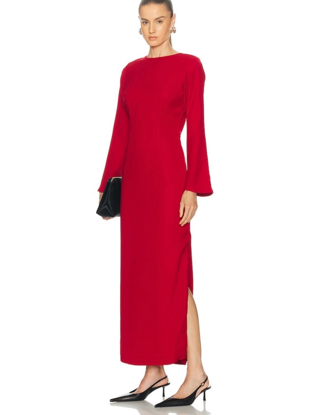 Sophisticated Red Long-Sleeve Maxi Dress